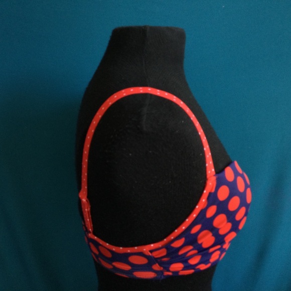 Curvy Kate Bikini Top 30FF Plain Sailing Navy Red Polka Dots Padded - Picture 4 of 8